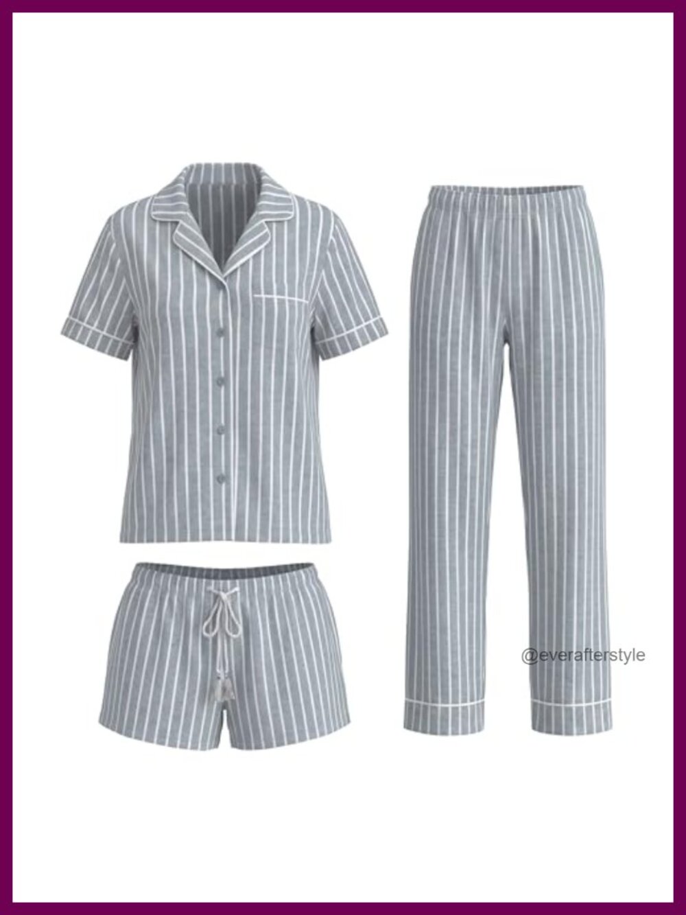 3 Piece Pajama Set Soft Short Sleeve Button Down Top Shorts Pants